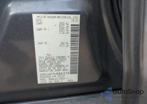 2015 Nissan Altima 2.5/2.5 S/2.5 Sl/2.5 Sv z USA, uszkodzony, nr VIN 1N4AL3AP7FN880379